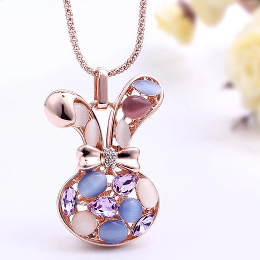 Rose Gold Bunny Crystal Long Necklace