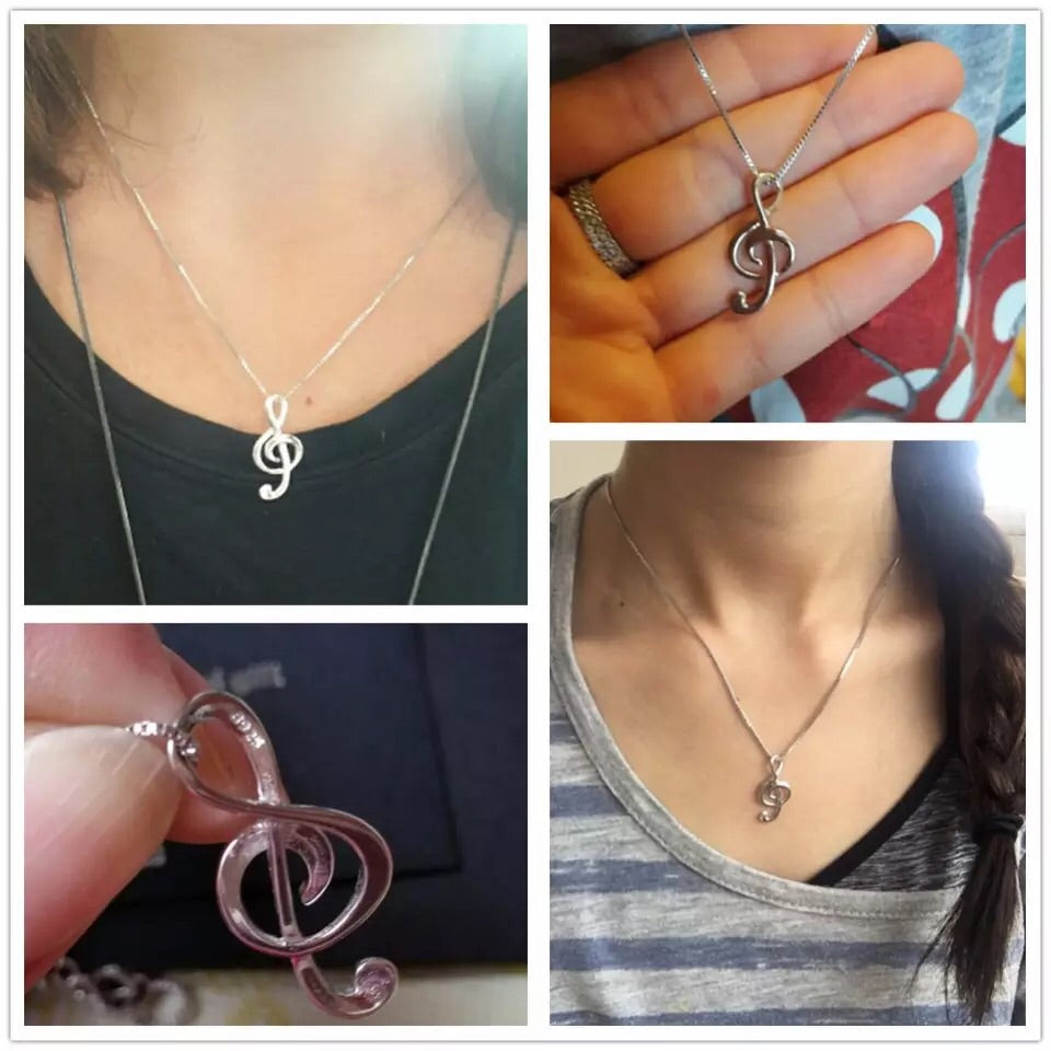 Musical Note 925 Sterling Silver Pendants Necklace