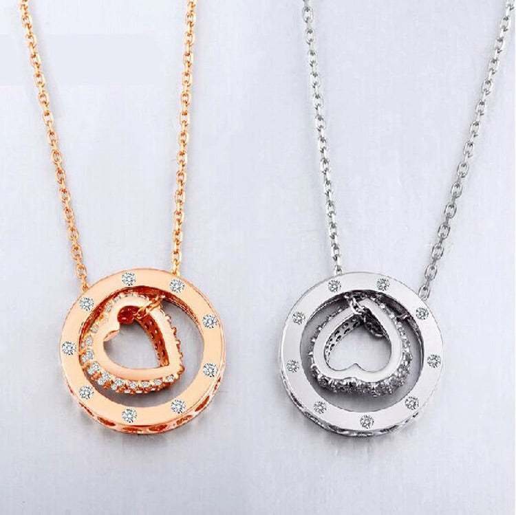 925 Sterling Silver Fashion Classic Love Zircon Pendant Necklace