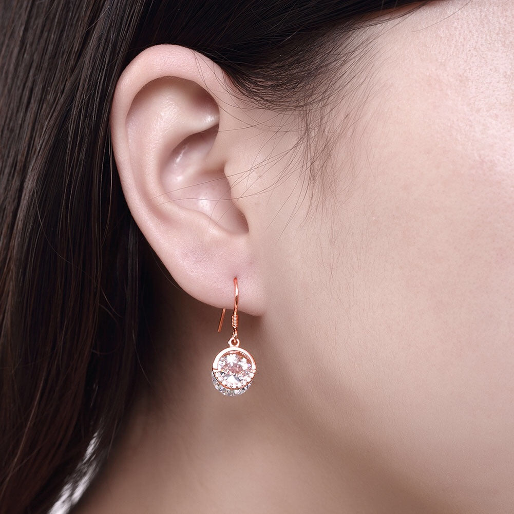 925 Sterling Silver Rose Gold Drop Zircon Earrings