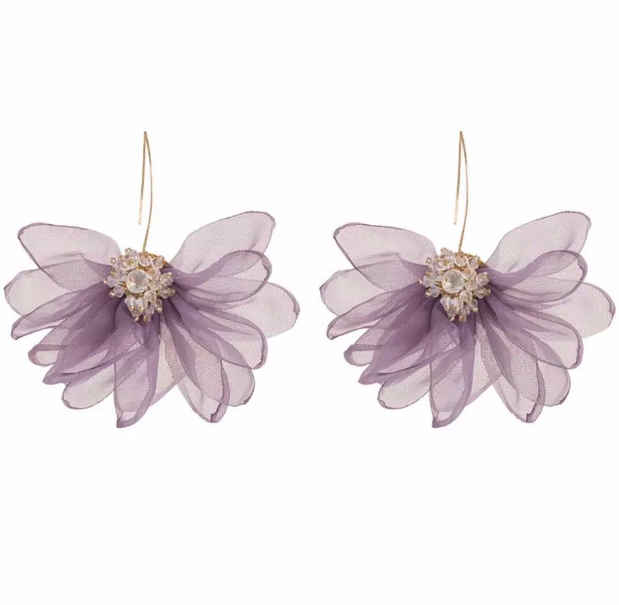 Romantic Rhinestone Lace Flower Statement Hook Earrings