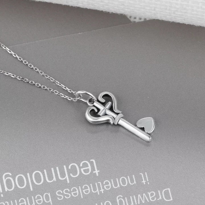 Fashion Love Key Design With Cross 925 Sterling Silver Necklace & Pendants