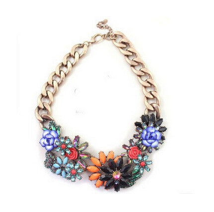 Three-Dimensional Big Flower Crystal Multi-Colored Choker Necklace