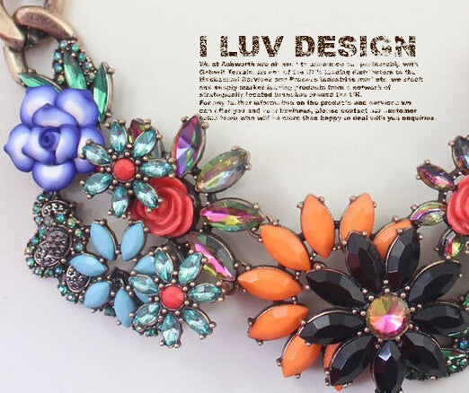 Three-Dimensional Big Flower Crystal Multi-Colored Choker Necklace