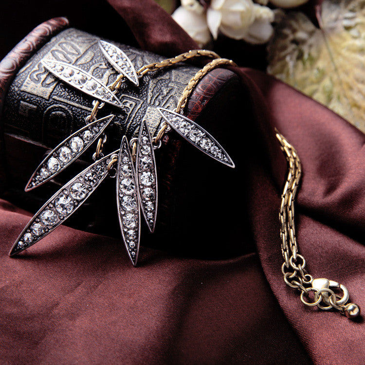 Crystal Leaf Design Pendants Necklaces