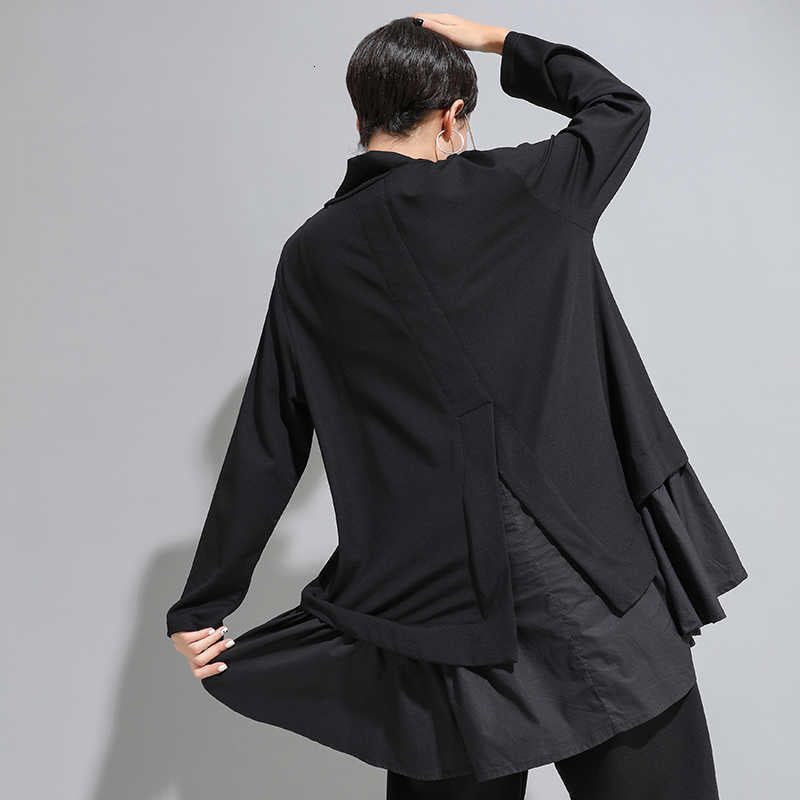 Relax Fit Turtleneck Asymmetrical Ruffles Top
