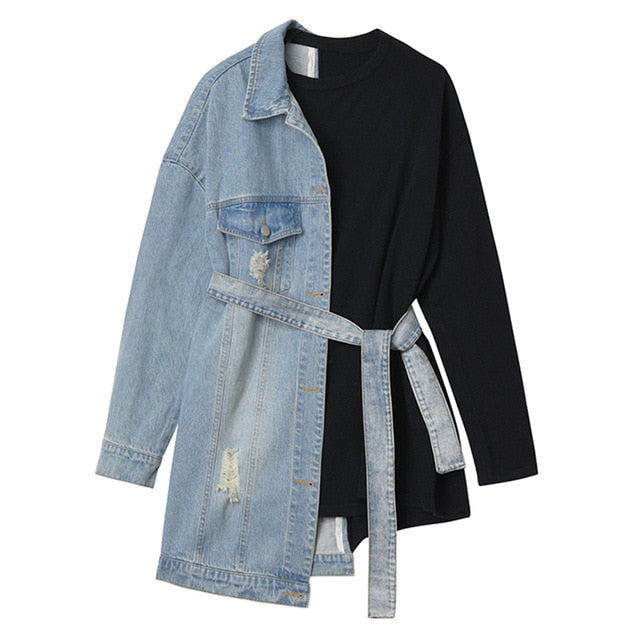 Loose Fit Stylish Denim Unmatched Sweatshirt