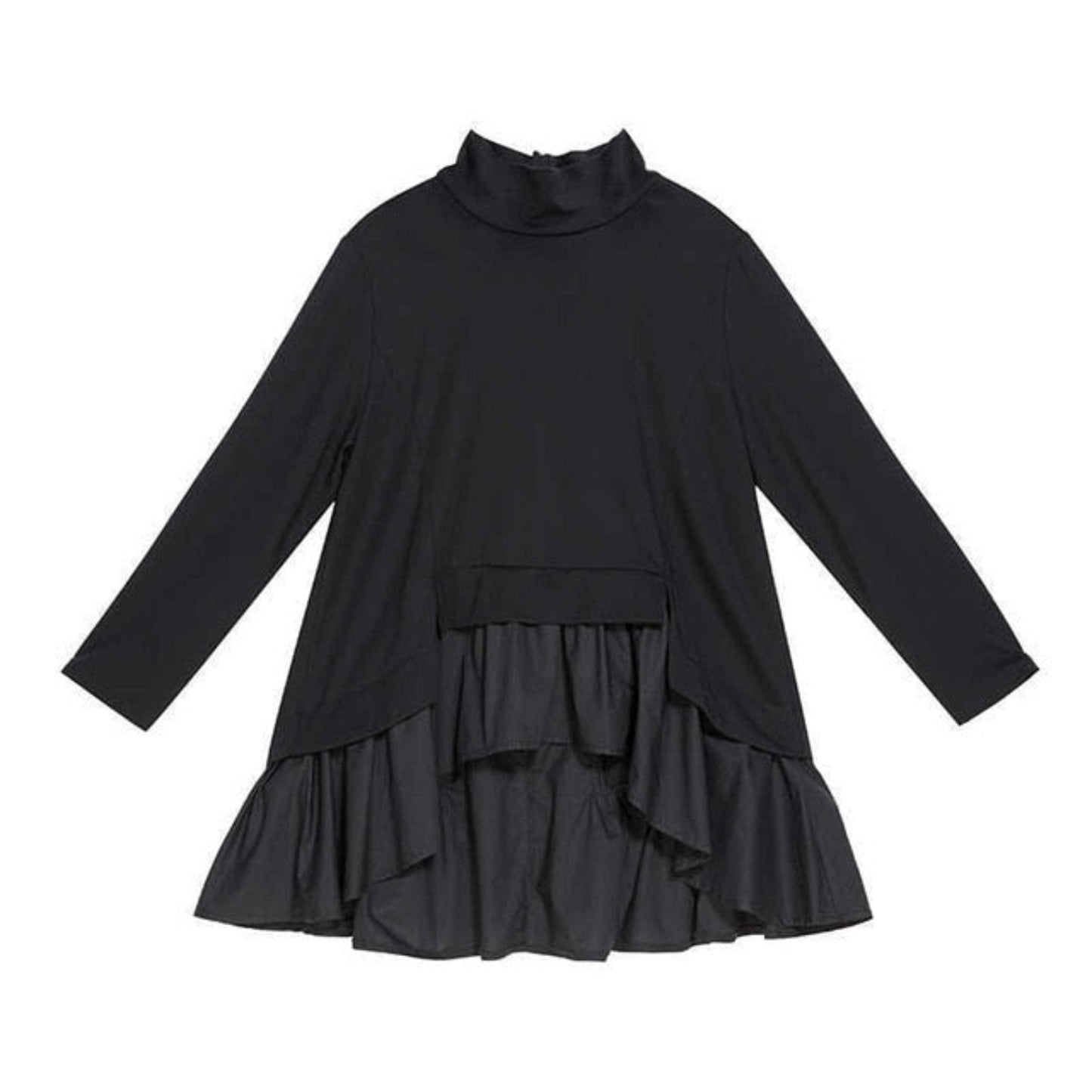 Relax Fit Turtleneck Asymmetrical Ruffles Top