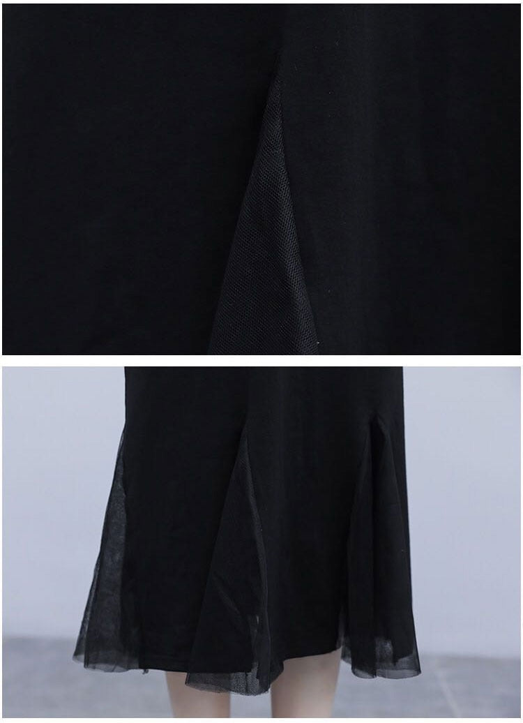 Elegant Black Dress with Mesh Pleated Hem