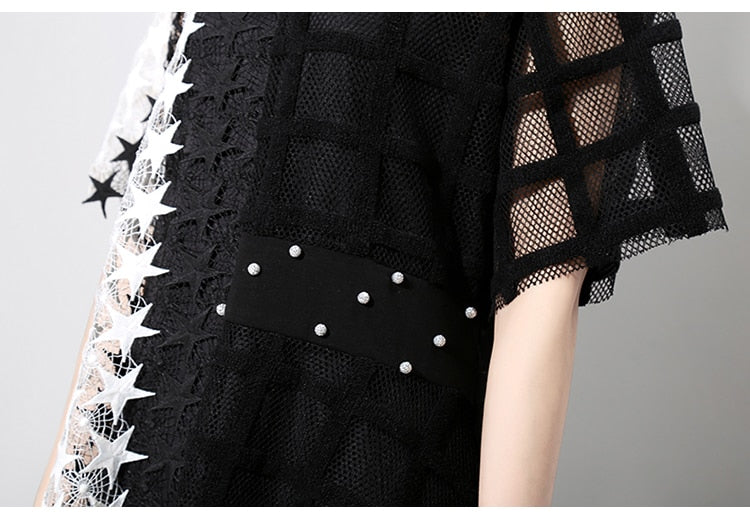 Black and White Unmatched Asymmetrical Mesh Dress