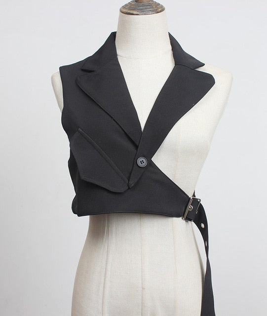 Trendy Irregular Loose Fit Short Vest with Collar and Adjustable Strap