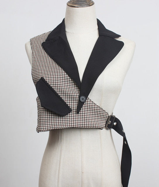Trendy Irregular Loose Fit Short Vest with Collar and Adjustable Strap