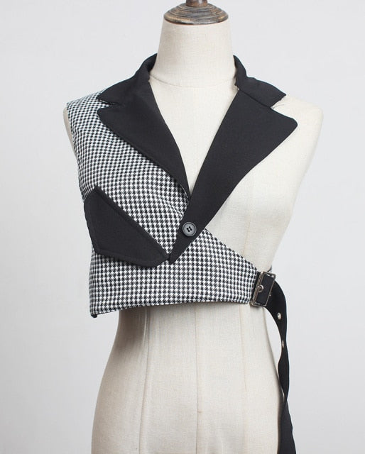 Trendy Irregular Loose Fit Short Vest with Collar and Adjustable Strap