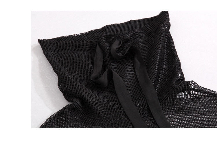 Stylish Black Crowl Neck Half Sleeve Big Pockets Mesh Top