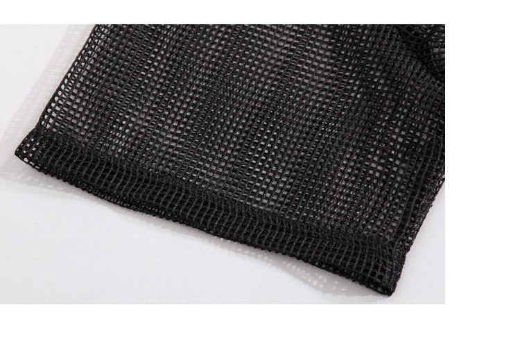 Stylish Black Crowl Neck Half Sleeve Big Pockets Mesh Top