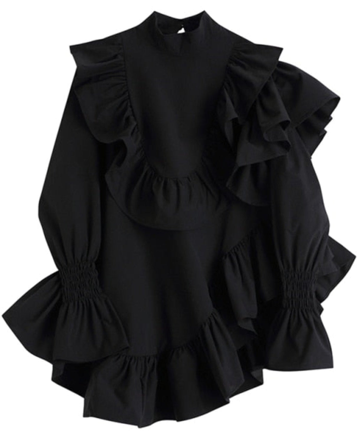 Ruffles Irregular Oversize Stand Collar Tunic Shirt