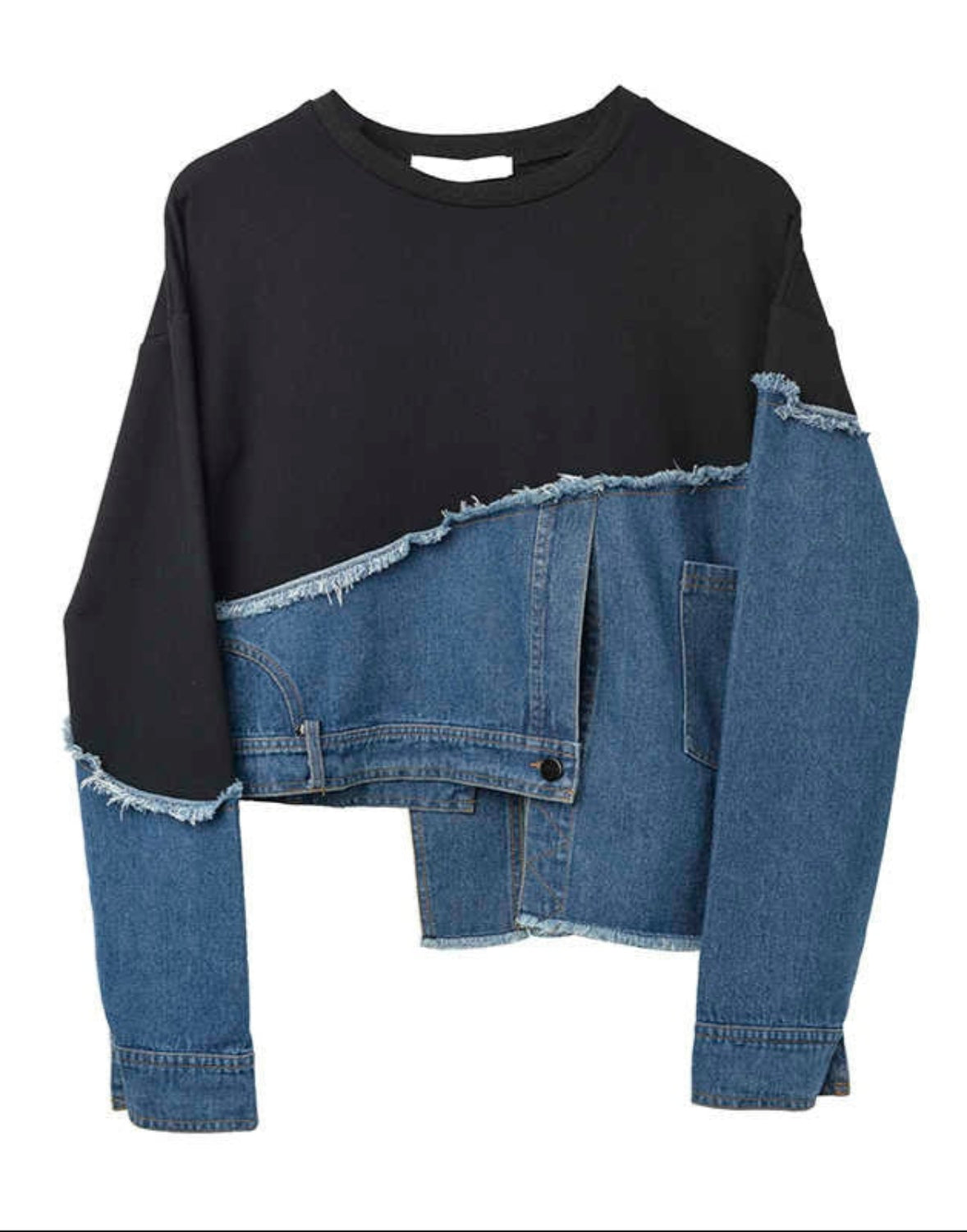 Denim Patchwork Asymmetrical Long Sleeve Sweatshirt