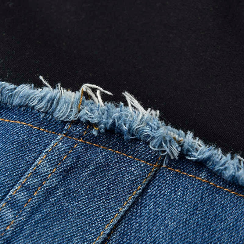 Denim Patchwork Asymmetrical Long Sleeve Sweatshirt