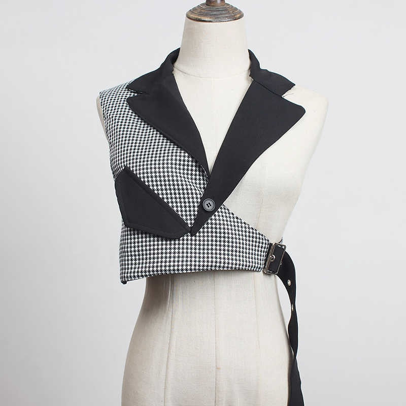 Trendy Irregular Loose Fit Short Vest with Collar and Adjustable Strap