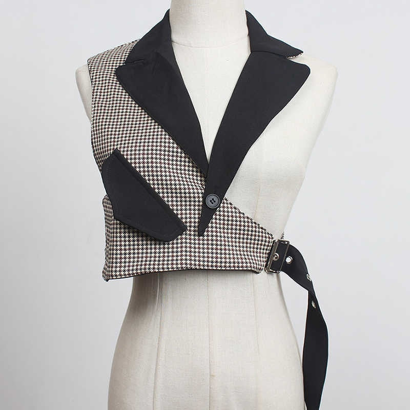 Trendy Irregular Loose Fit Short Vest with Collar and Adjustable Strap
