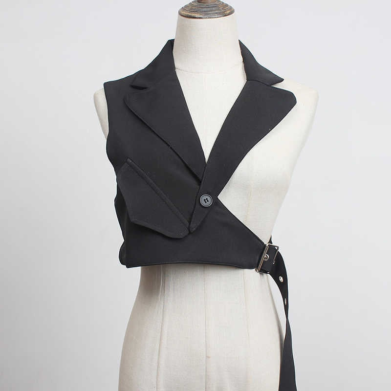 Trendy Irregular Loose Fit Short Vest with Collar and Adjustable Strap