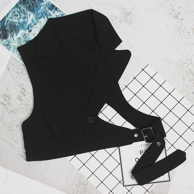 Trendy Irregular Loose Fit Short Vest with Collar and Adjustable Strap