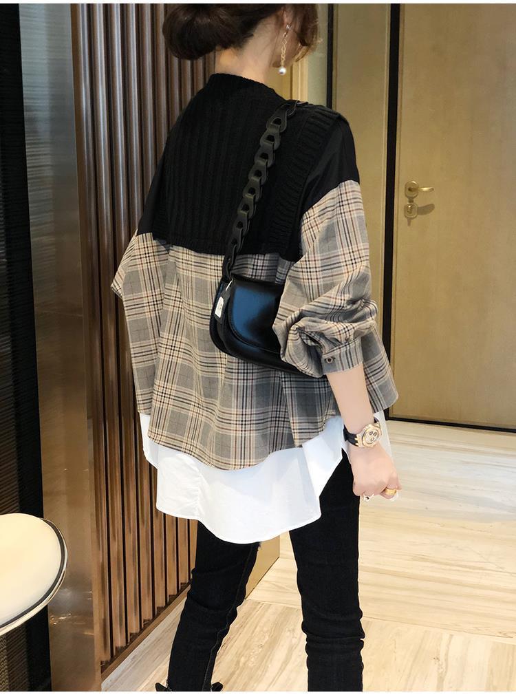 Oversize Fake Two Piece Plaid Pullover Top