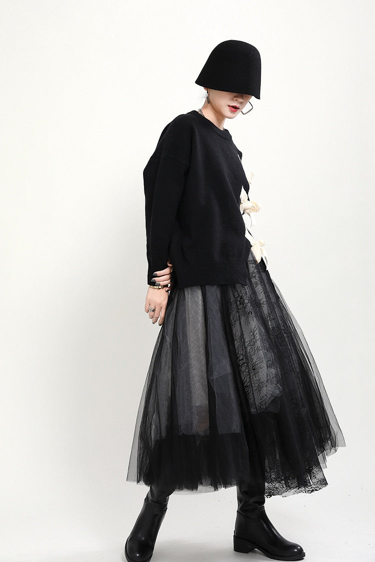 Korean Style Asymmetric Knit Top with Bow Tie Closure