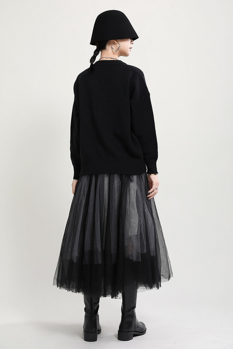 Korean Style Asymmetric Knit Top with Bow Tie Closure