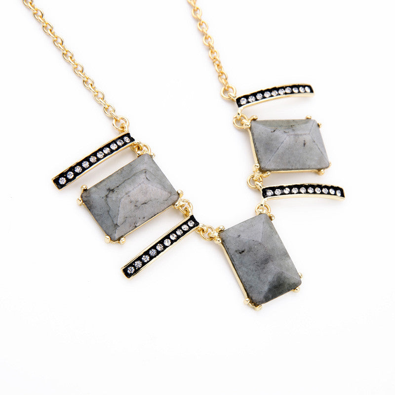 Trendy Grey Stone Pendant Necklace