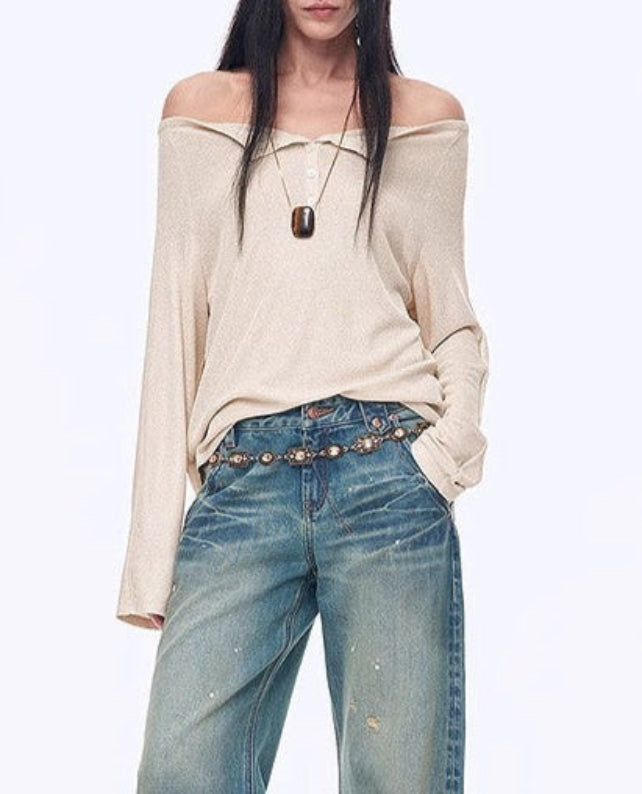 Casual Off-Shoulder Raglan Sleeve T-Shirt