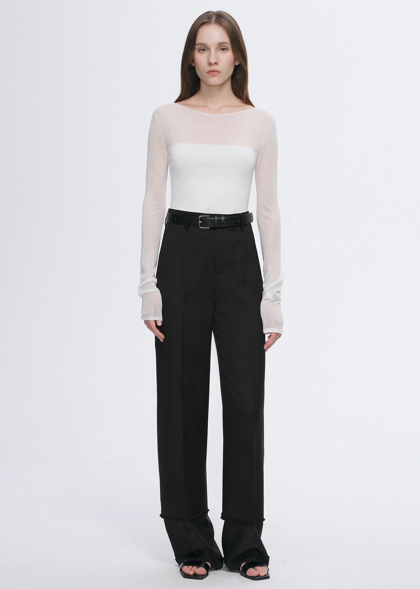 Transparent Patchwork Acetate Tencel Slim Fit Long Sleeve T-Shirt