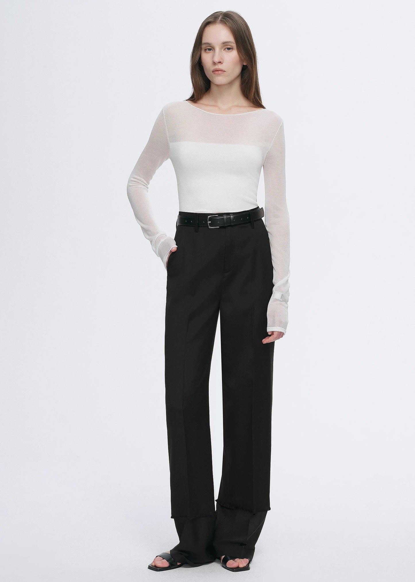 Transparent Patchwork Acetate Tencel Slim Fit Long Sleeve T-Shirt