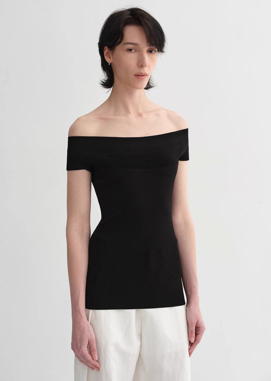 Mulberry Silk Blended Off-Shoulder Elegant Open Back Knitted Top
