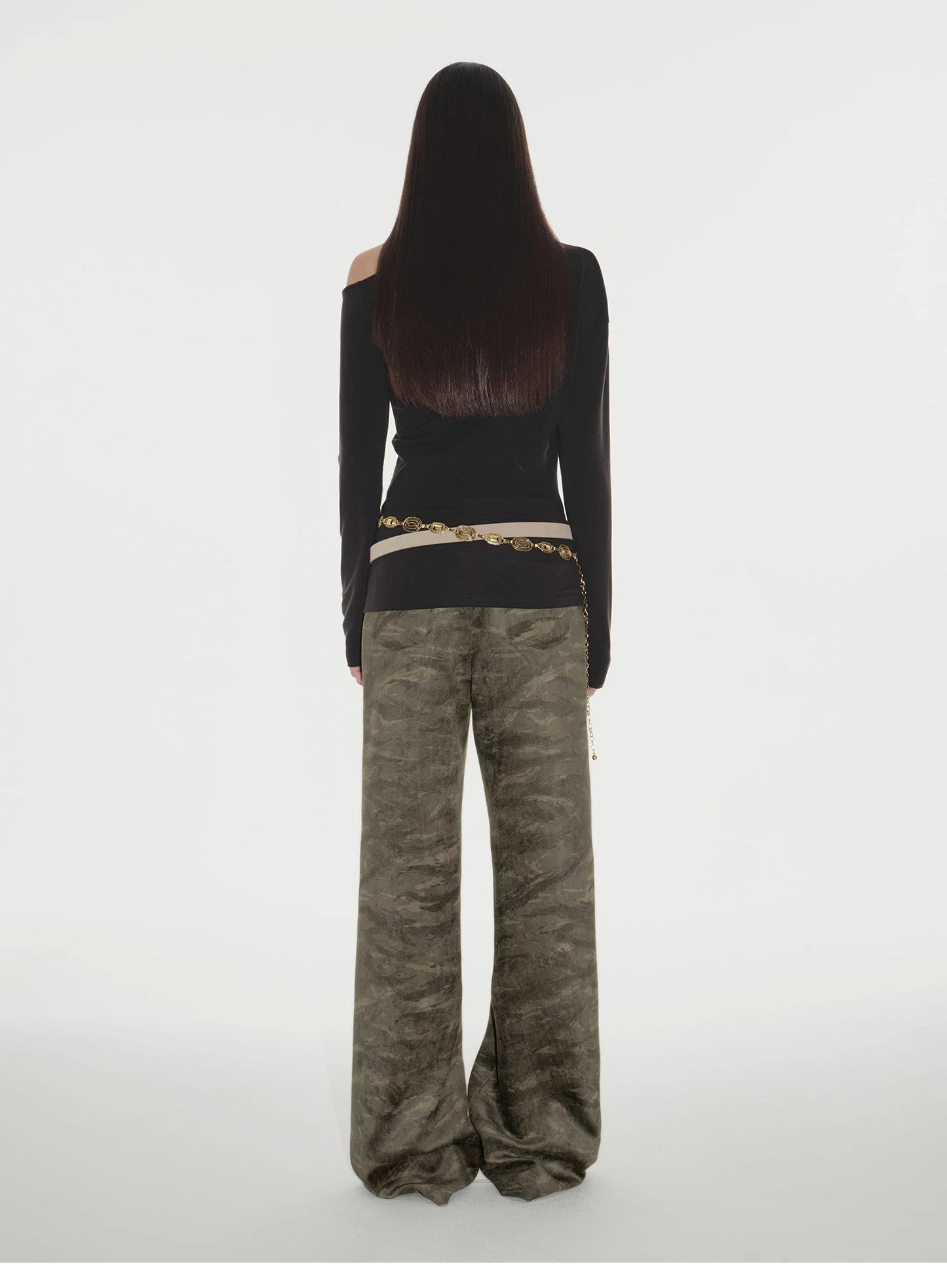 Off-Shoulder Slim Fitted Lyocell Tencel Wool Long Sleeve T-Shirt