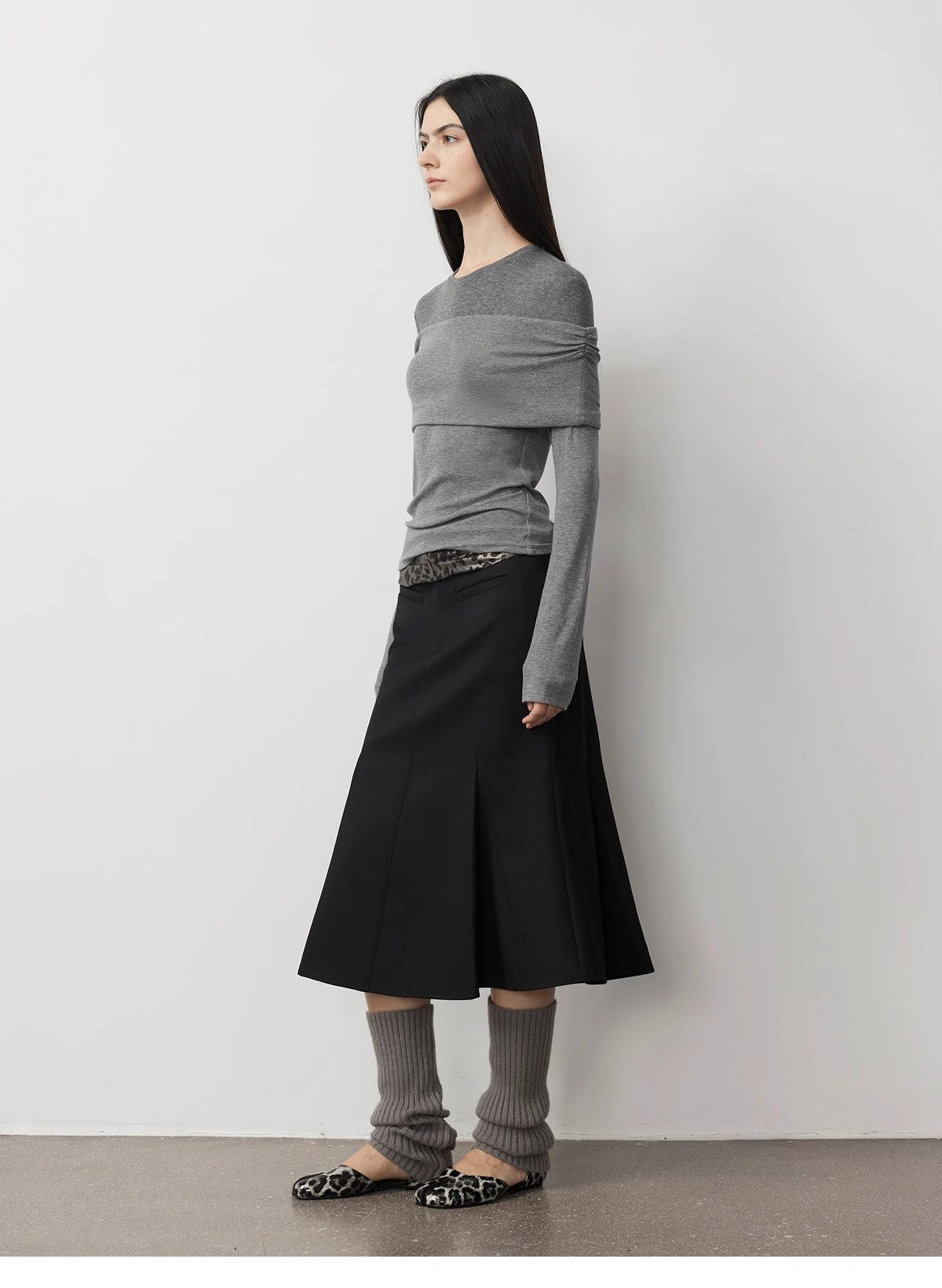 Layered Tencel Wool Fake Two-Piece Splicing Off-Shoulder Versatile Knitted Top