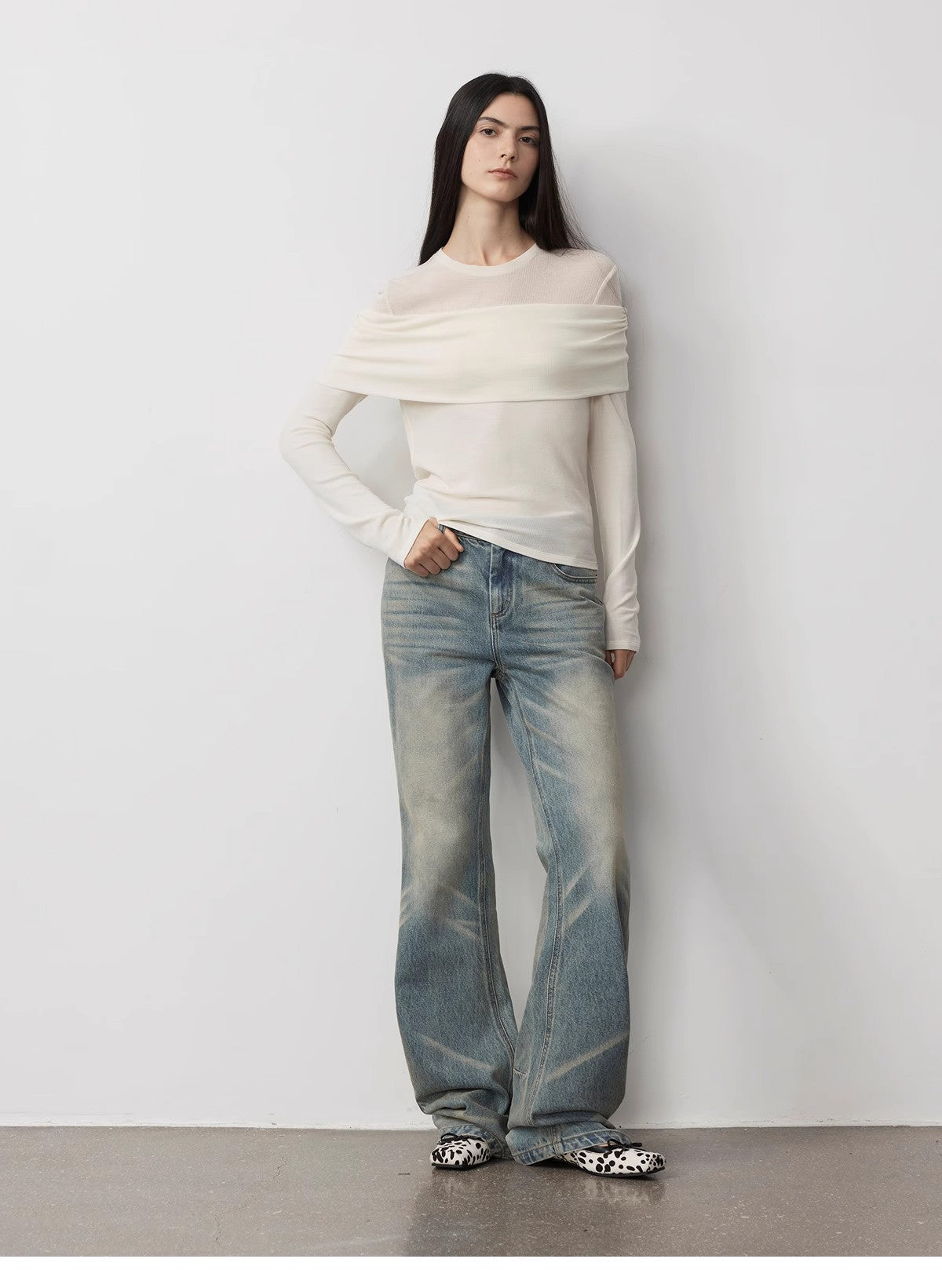 Layered Tencel Wool Fake Two-Piece Splicing Off-Shoulder Versatile Knitted Top
