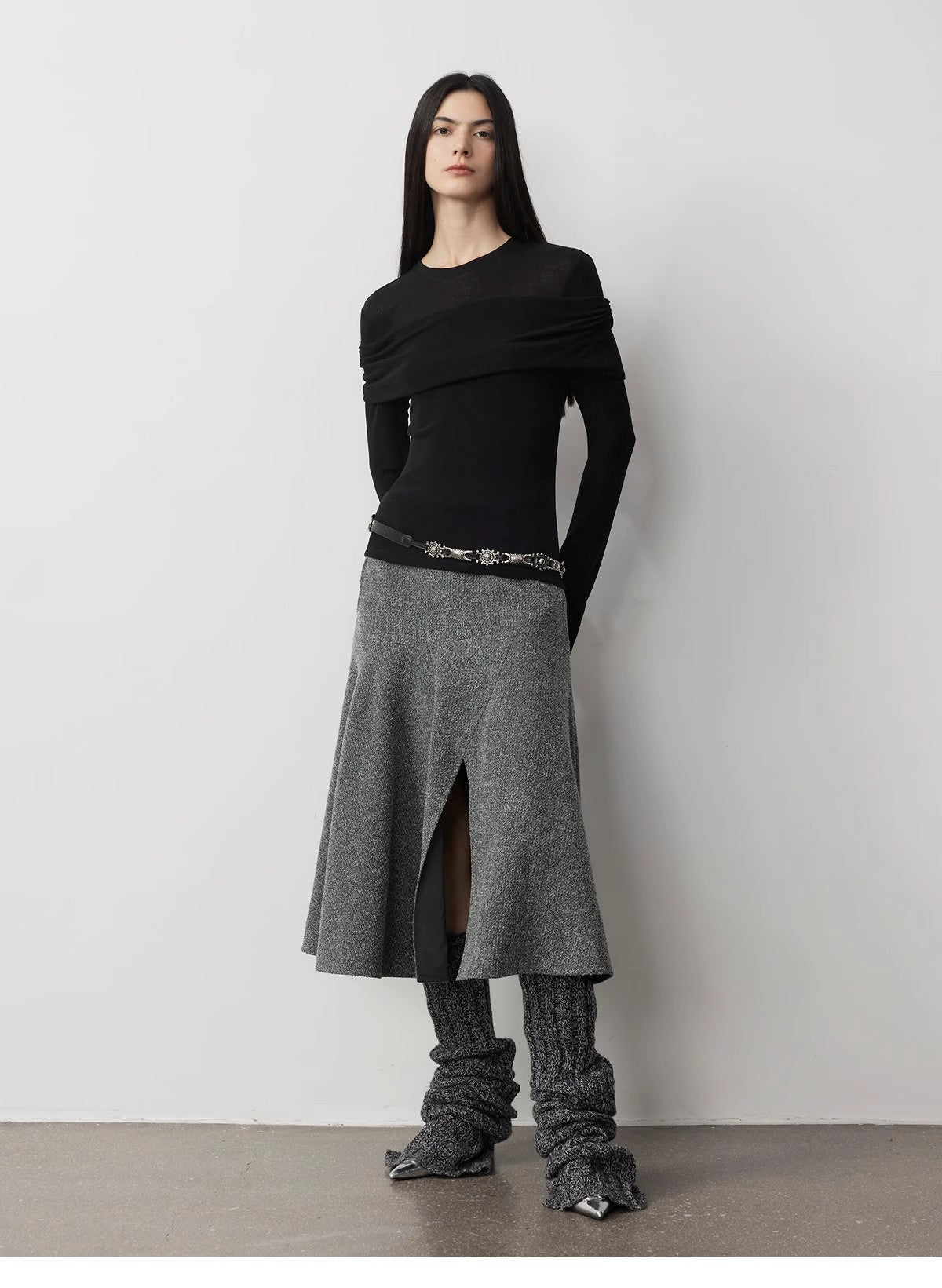 Layered Tencel Wool Fake Two-Piece Splicing Off-Shoulder Versatile Knitted Top
