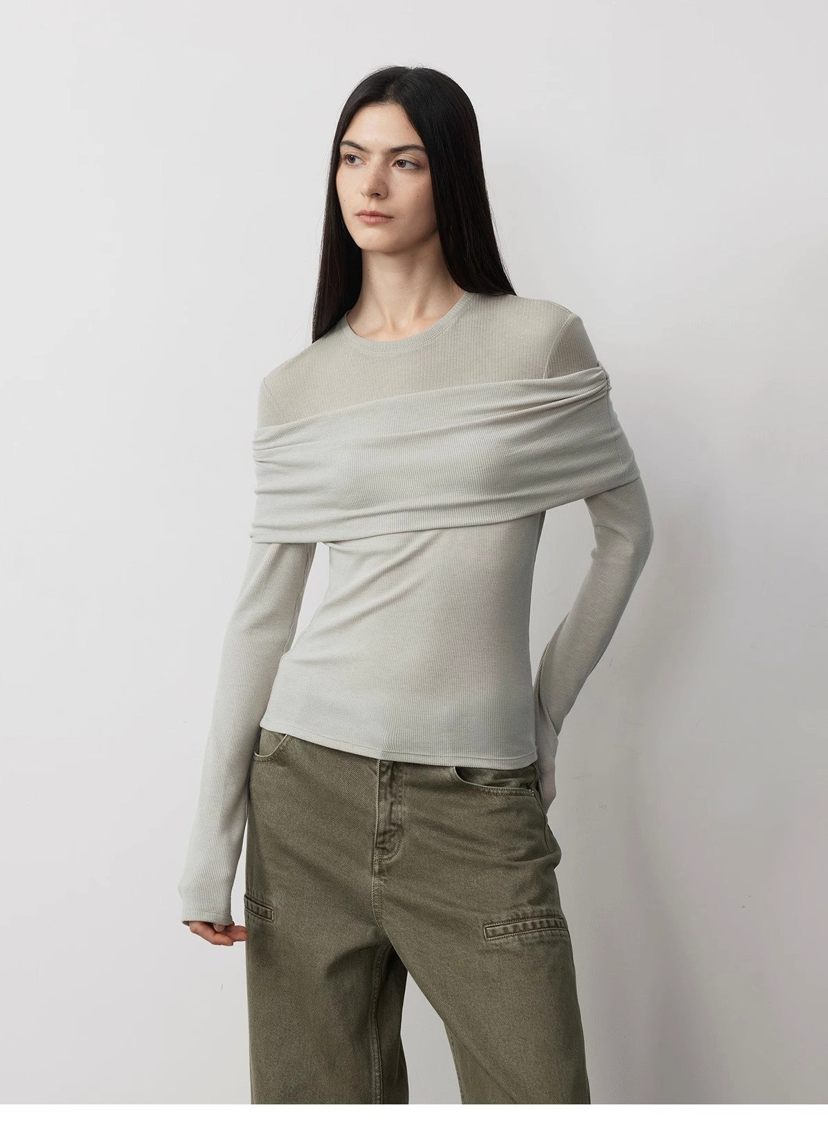 Layered Tencel Wool Fake Two-Piece Splicing Off-Shoulder Versatile Knitted Top
