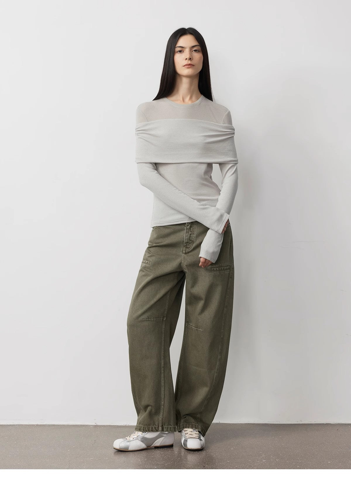 Layered Tencel Wool Fake Two-Piece Splicing Off-Shoulder Versatile Knitted Top