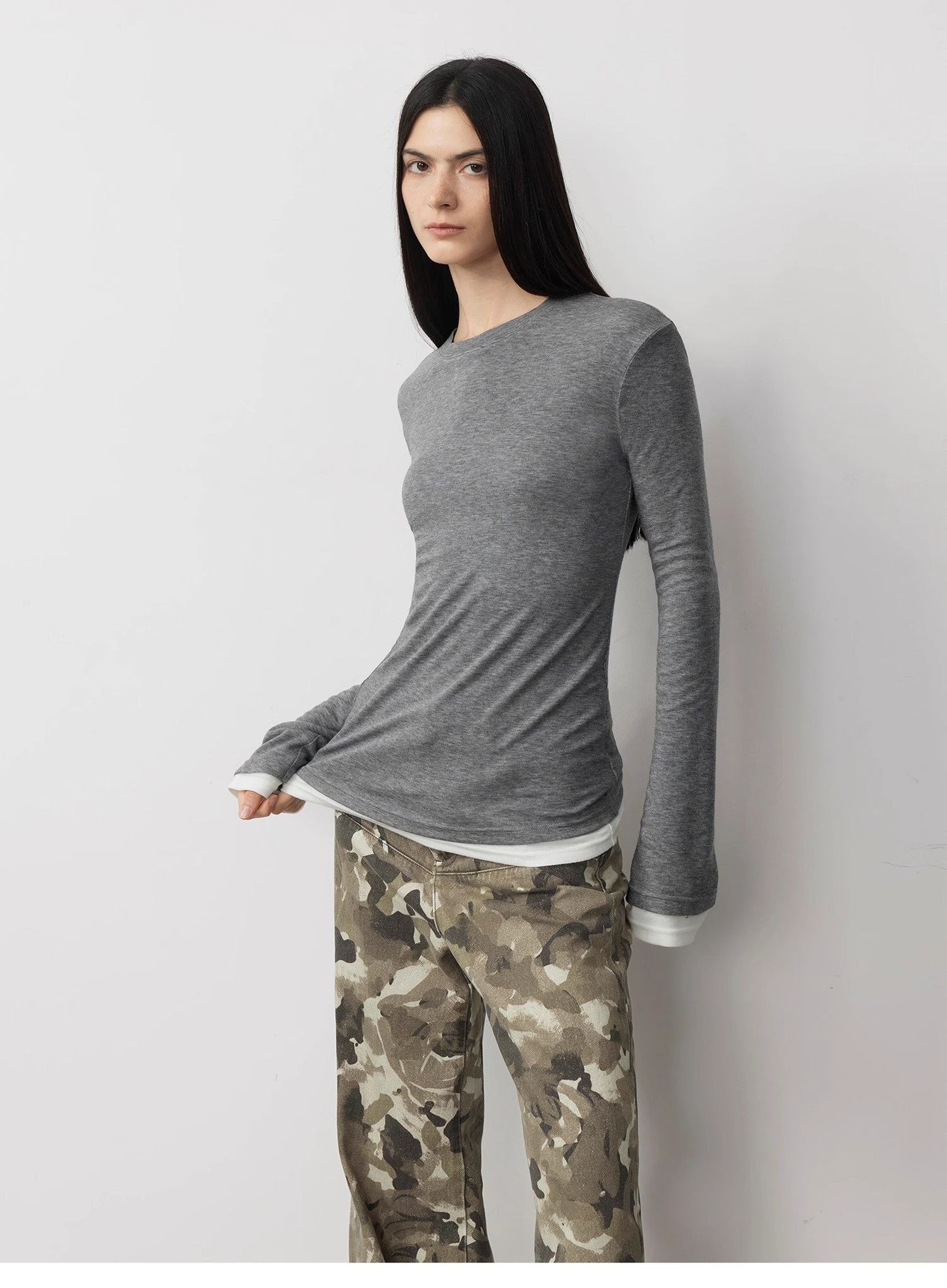 Merino Wool Blended Stretchy Breathable Fitted Minimalist Long Sleeved T-Shirt