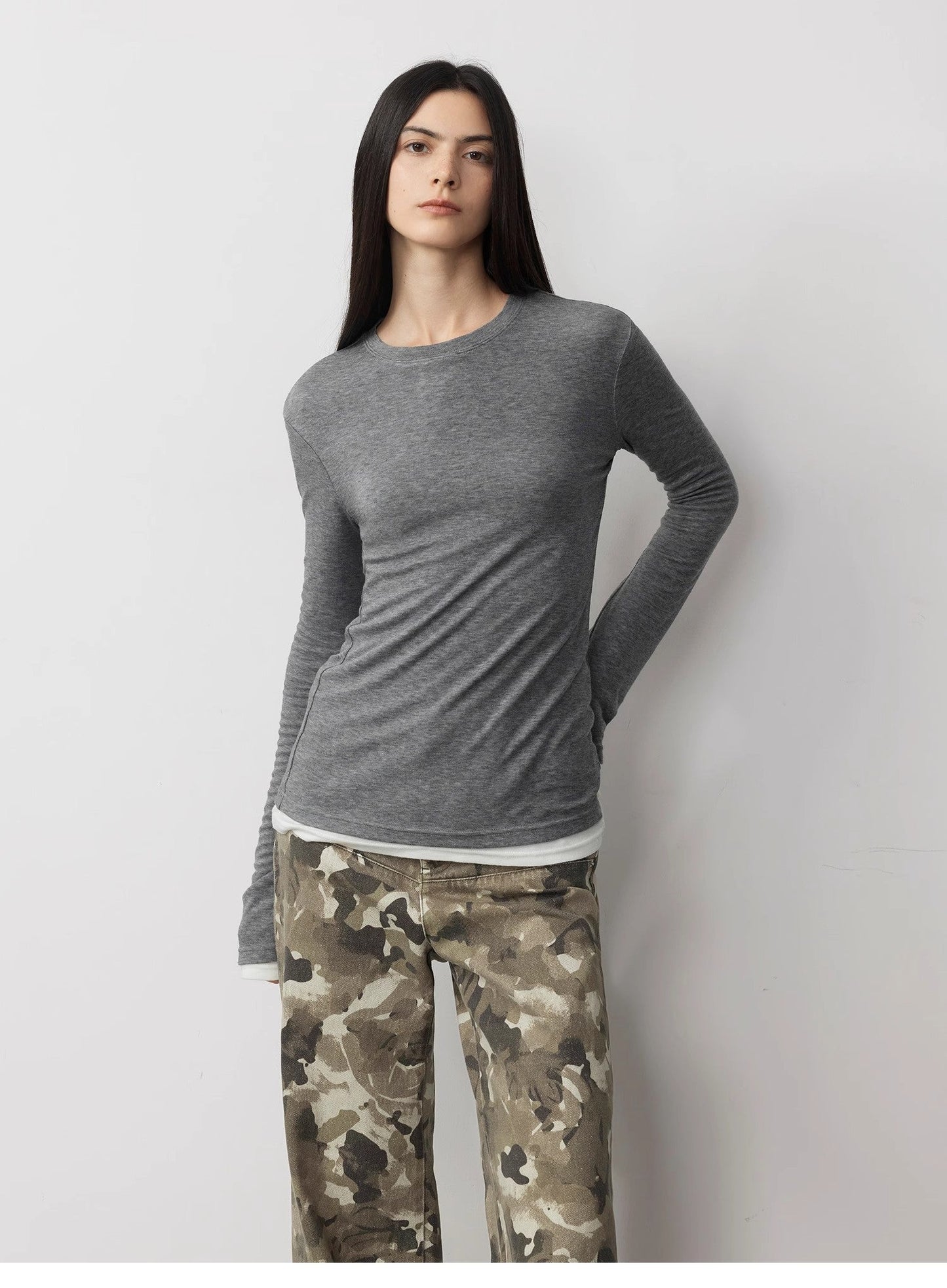Merino Wool Blended Stretchy Breathable Fitted Minimalist Long Sleeved T-Shirt