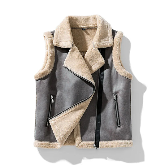 Unisex Faux Leather Vest with Warm Fleece Lining