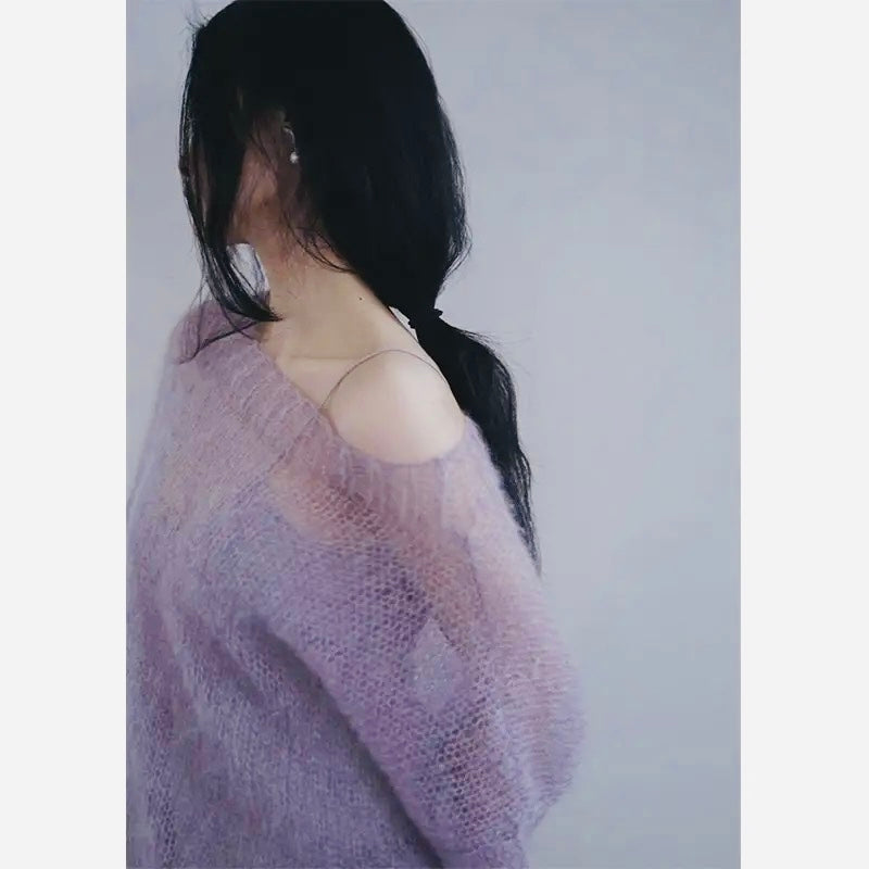 Purple Sheer Loose Fit Sweater