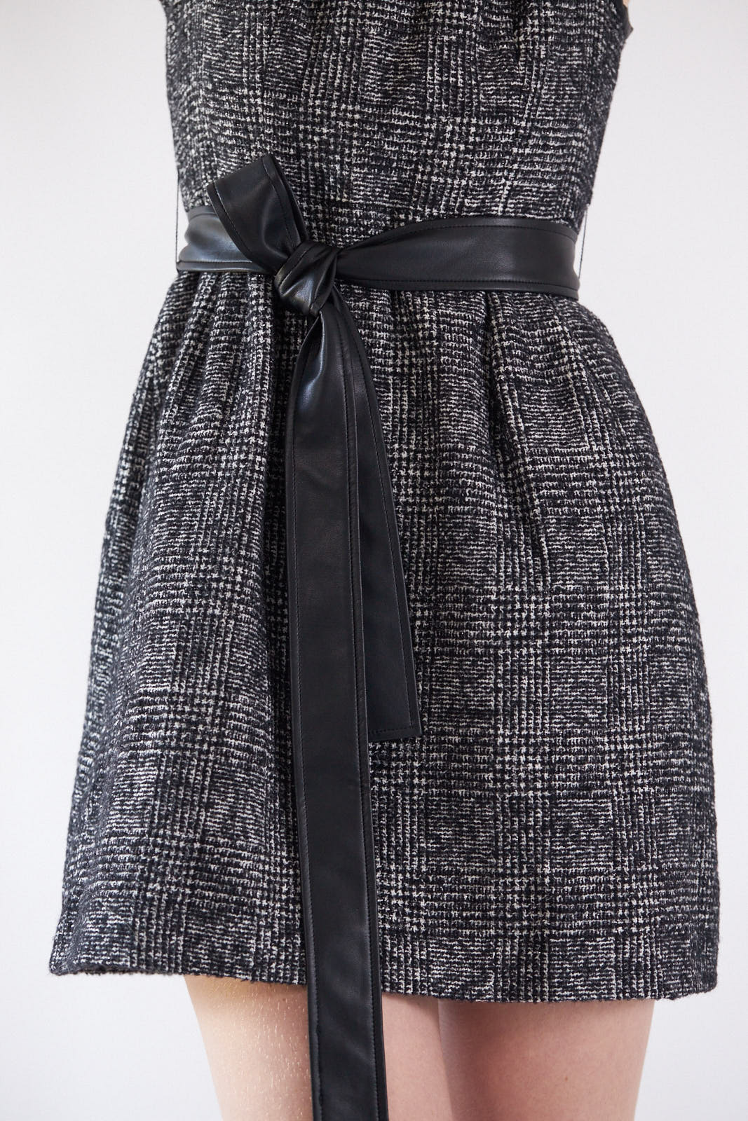 Classy Tweed Dress with Faux Leather Slash