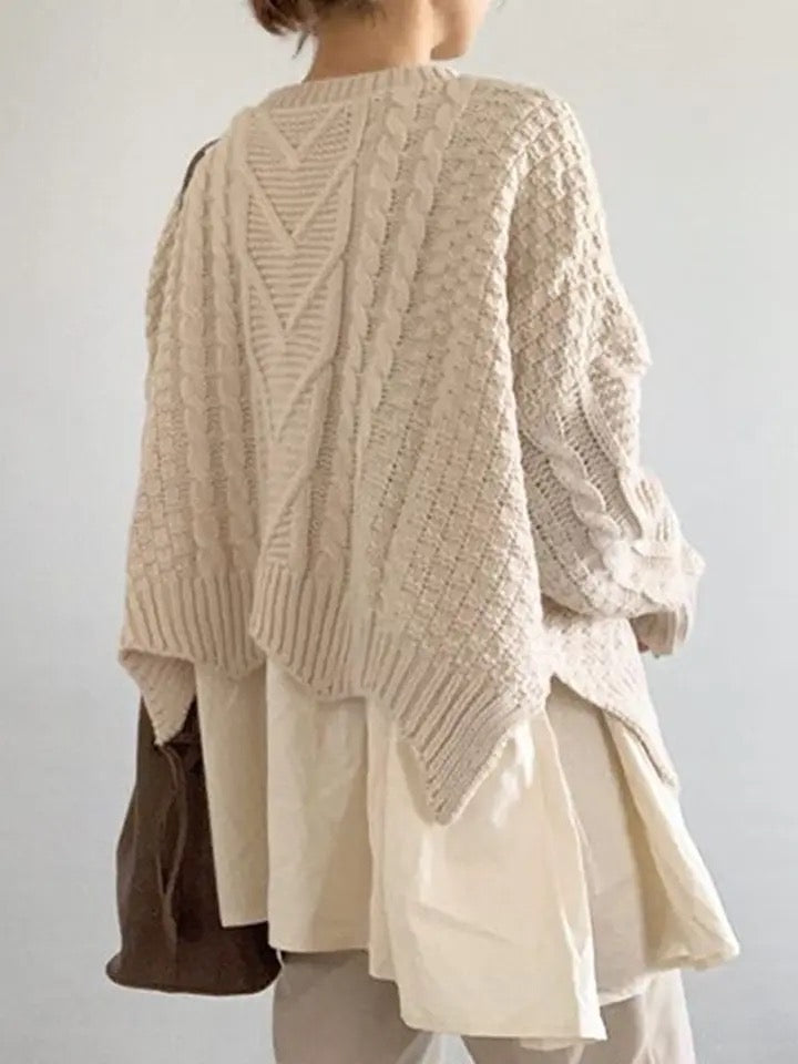 Relax Fake Two Pieces Cable Sweater