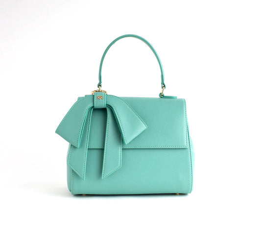 Cyan Vegan Crossbody Leather Bag with Bow