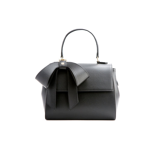 Black Vegan Crossbody Leather Bag with Bow