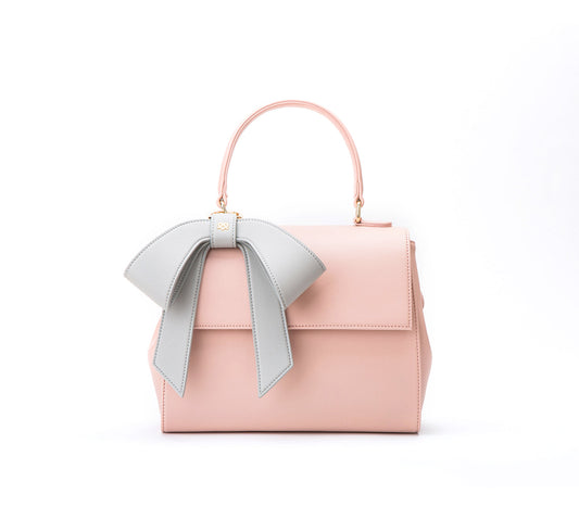 Light Pink Vegan Crossbody Leather Bag with Gray Bow