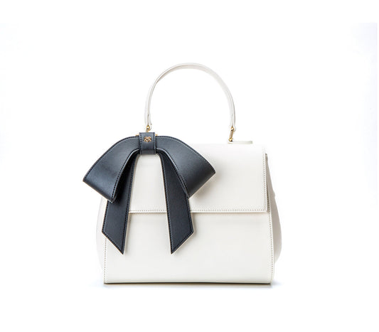 White Vegan Leather Crossbody Bag with Black Bow